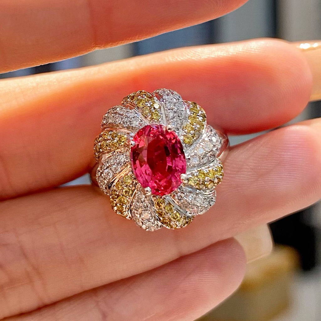 1.61 Carat Unheated “Jedi” Spinel Diamond Ring, 0.75 TCW Diamonds