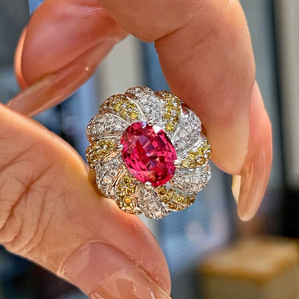 1.61 Carat Unheated “Jedi” Spinel Diamond Ring, 0.75 TCW Diamonds