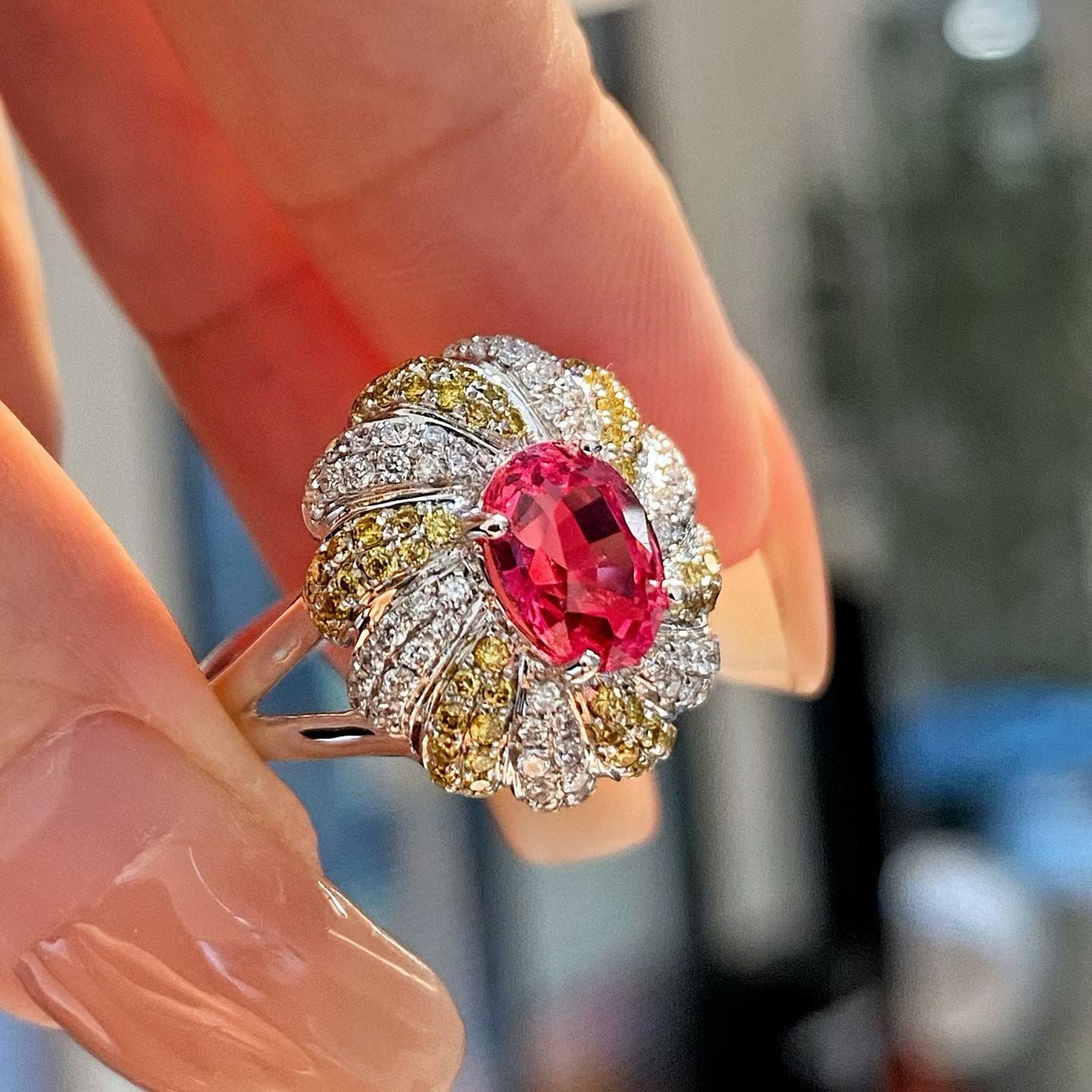 1.61 Carat Unheated “Jedi” Spinel Diamond Ring, 0.75 TCW Diamonds