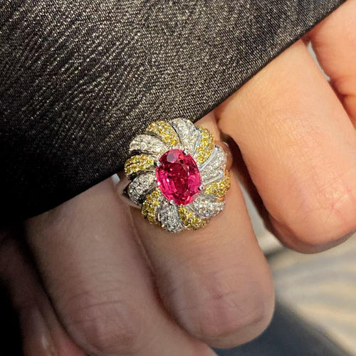 1.61 Carat Unheated “Jedi” Spinel Diamond Ring, 0.75 TCW Diamonds