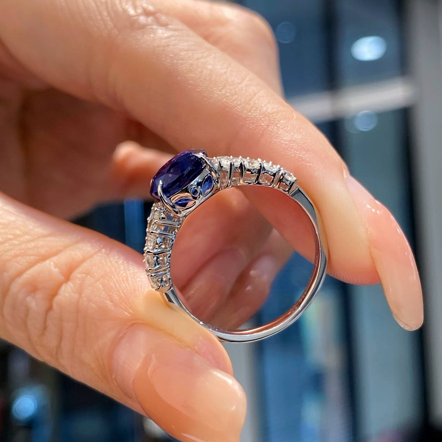 2.51ct Royal Blue Sapphire Diamond Ring
