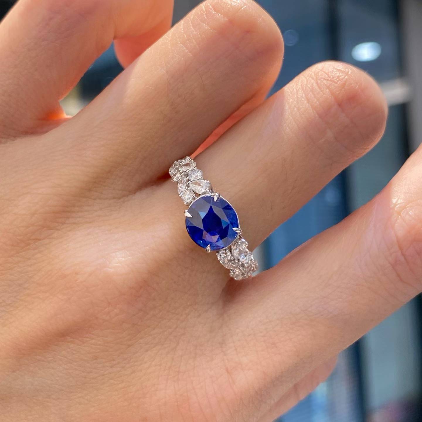 2.51ct Royal Blue Sapphire Diamond Ring