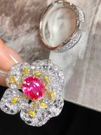 GRS Certified 2.60ct Padparadscha Sapphire Flower Cocktail Ring