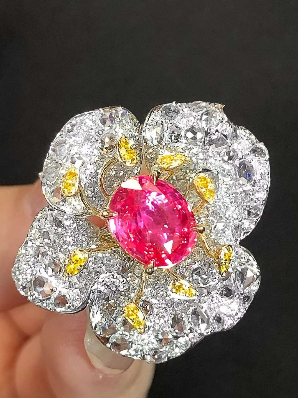 GRS Certified 2.60ct Padparadscha Sapphire Flower Cocktail Ring