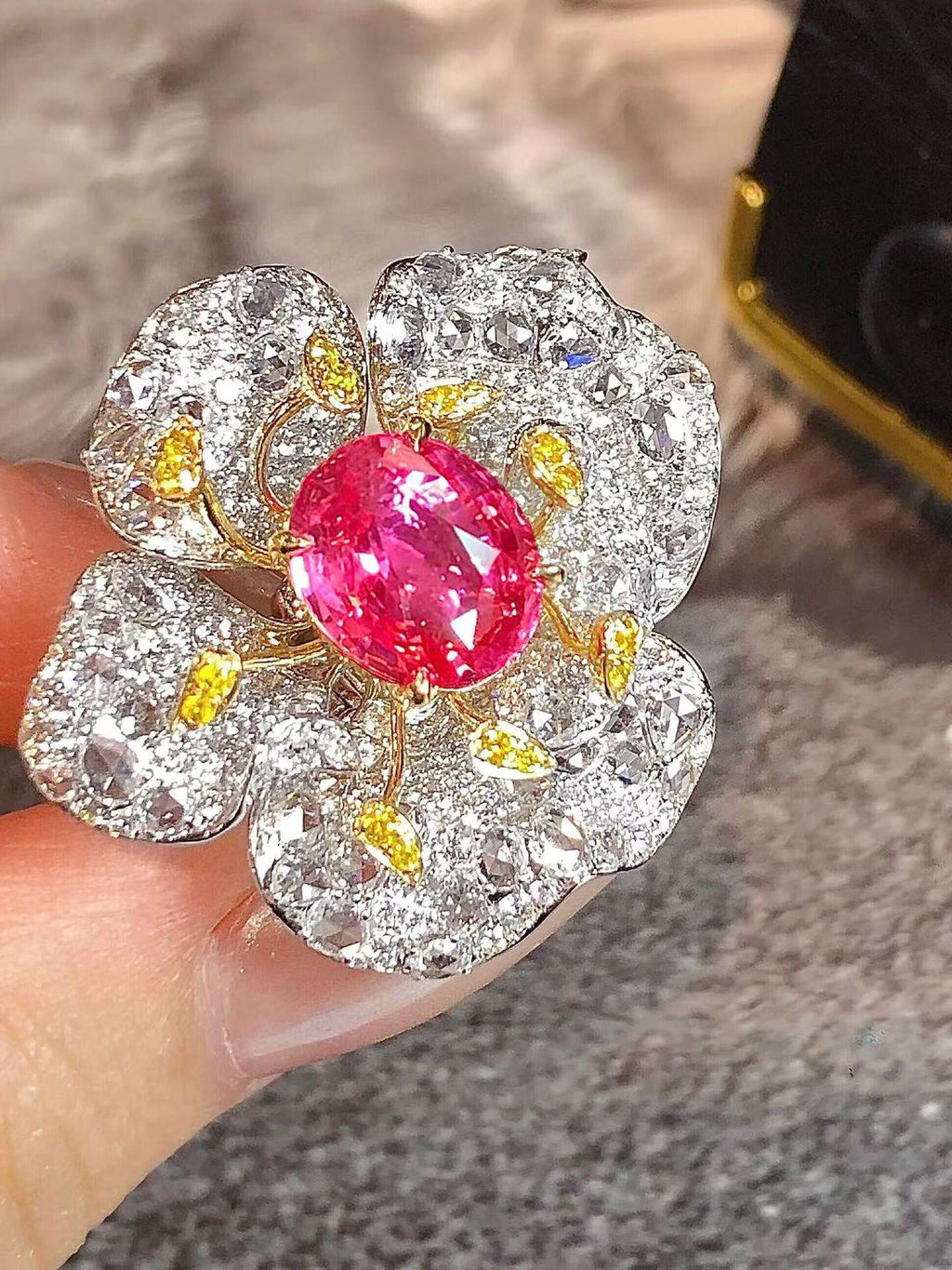 GRS Certified 2.60ct Padparadscha Sapphire Flower Cocktail Ring