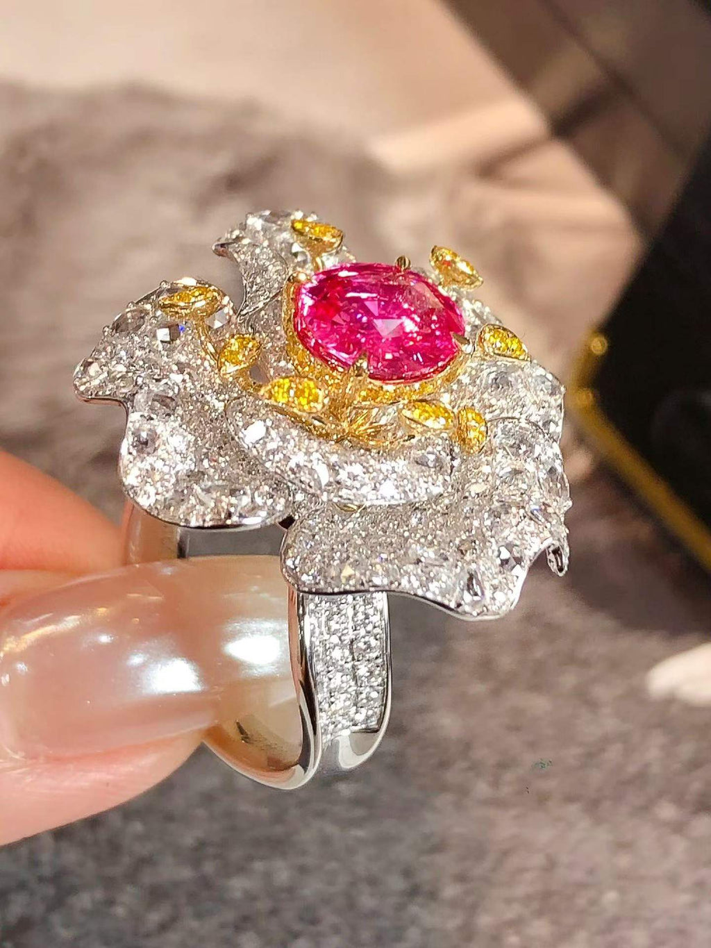 GRS Certified 2.60ct Padparadscha Sapphire Flower Cocktail Ring