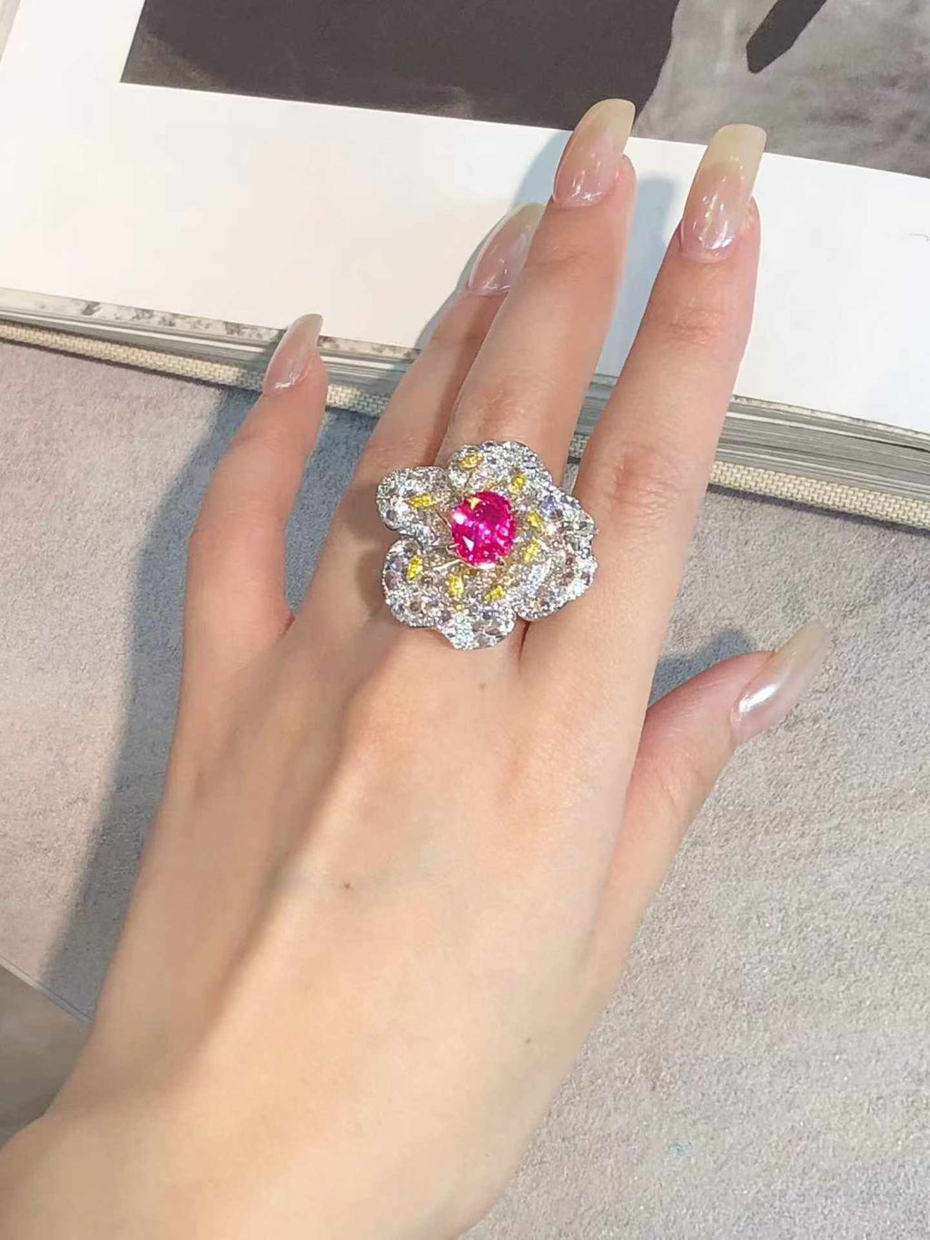 GRS Certified 2.60ct Padparadscha Sapphire Flower Cocktail Ring