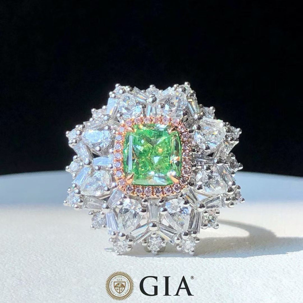 GIA 2.02ct Fancy Yellow-Green Diamond Halo Ring