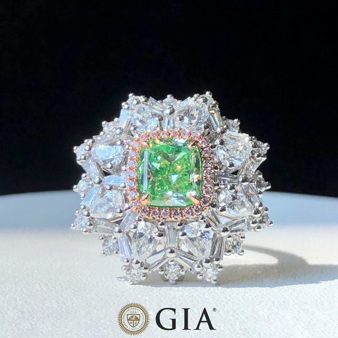 GIA 2.02ct Fancy Yellow-Green Diamond Halo Ring