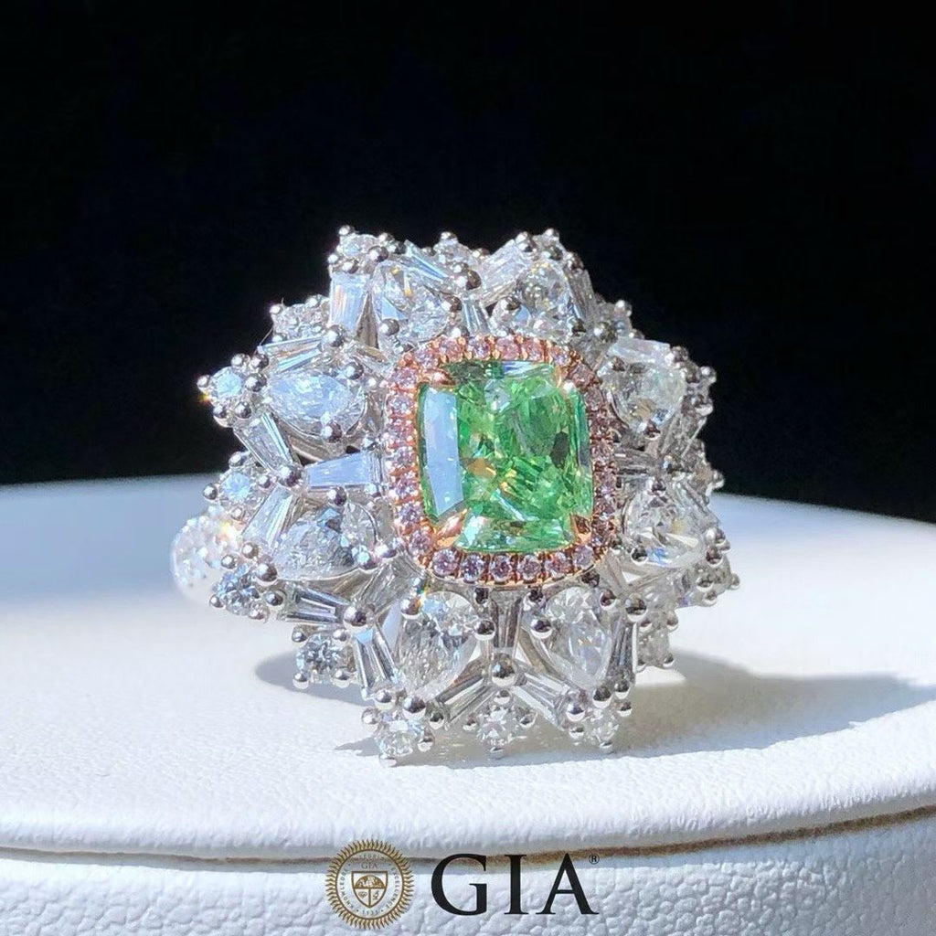 GIA 2.02ct Fancy Yellow-Green Diamond Halo Ring