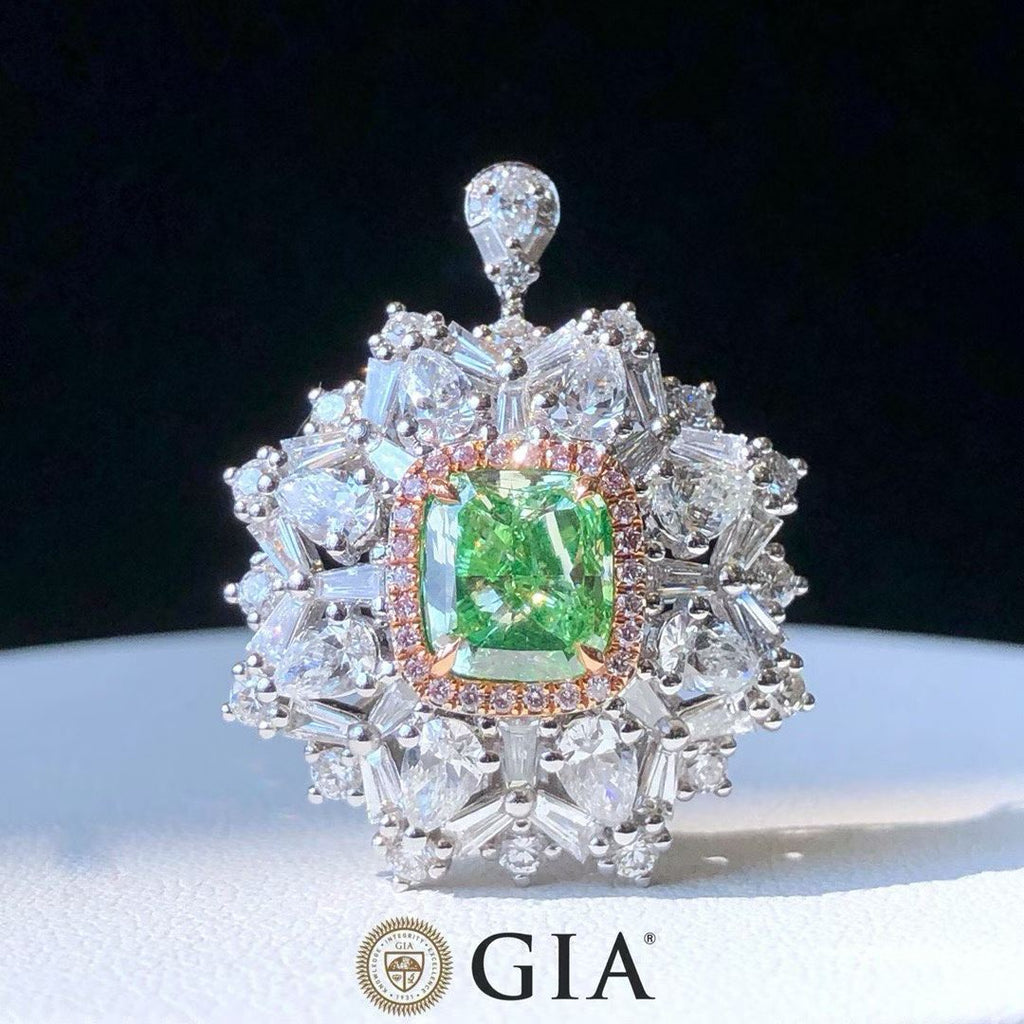 GIA 2.02ct Fancy Yellow-Green Diamond Halo Ring