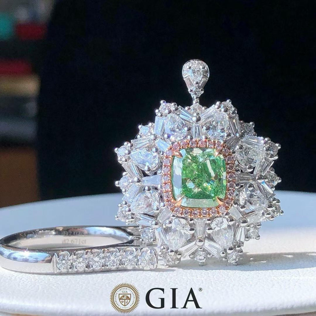 GIA 2.02ct Fancy Yellow-Green Diamond Halo Ring