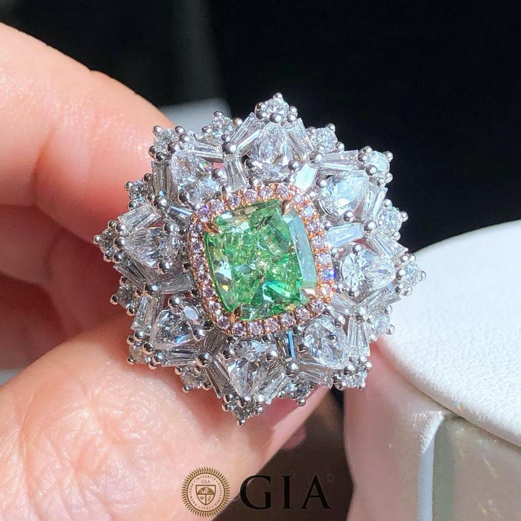 GIA 2.02ct Fancy Yellow-Green Diamond Halo Ring