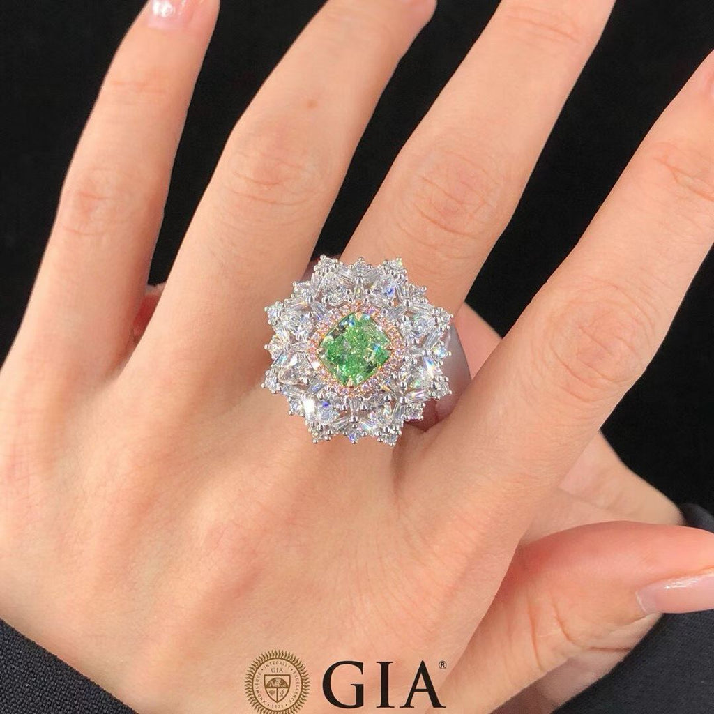 GIA 2.02ct Fancy Yellow-Green Diamond Halo Ring