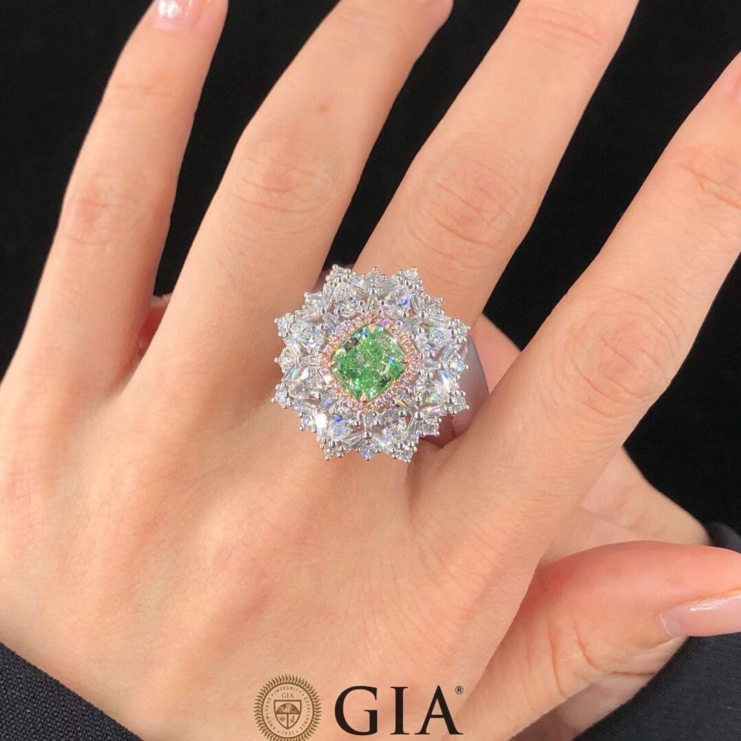 GIA 2.02ct Fancy Yellow-Green Diamond Halo Ring