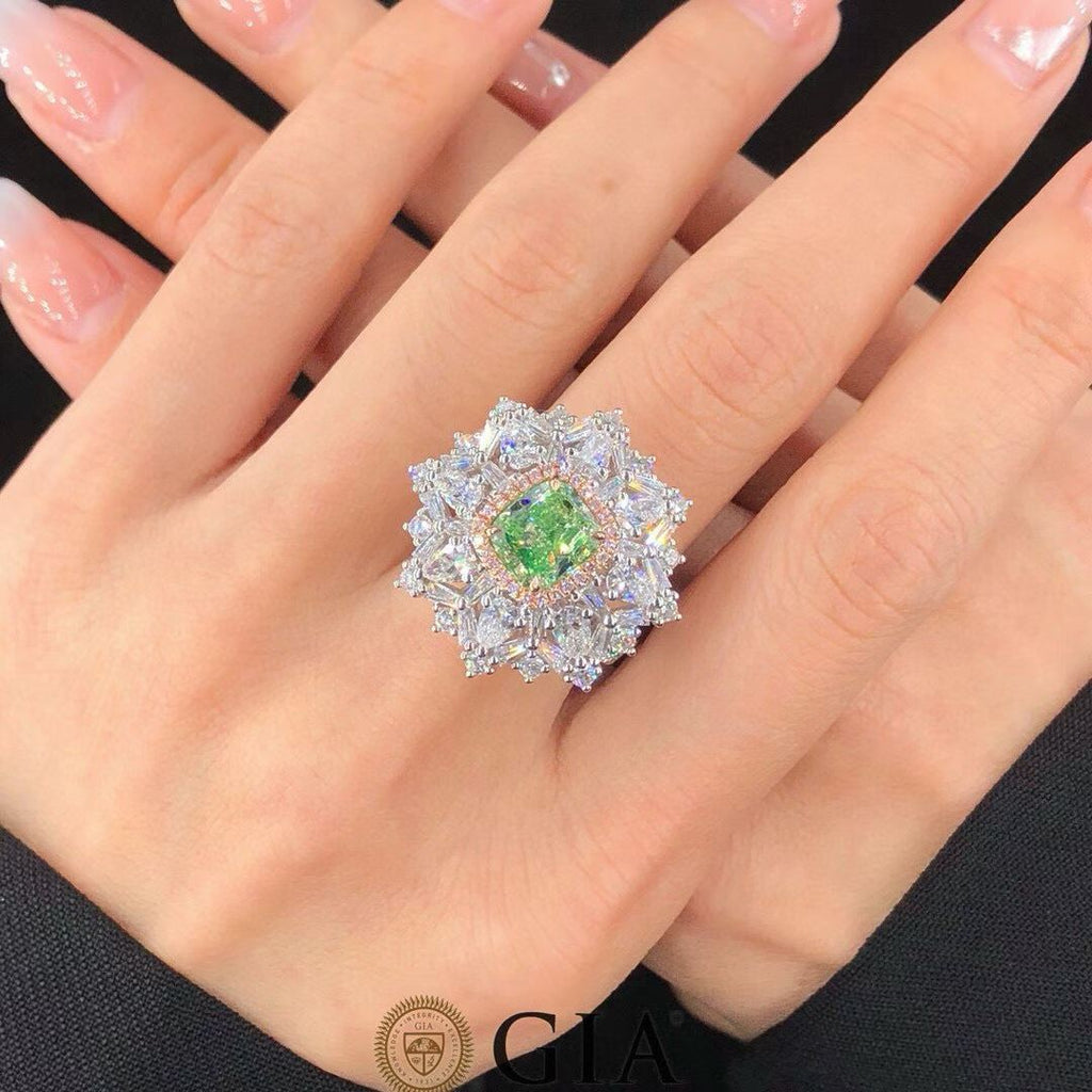 GIA 2.02ct Fancy Yellow-Green Diamond Halo Ring