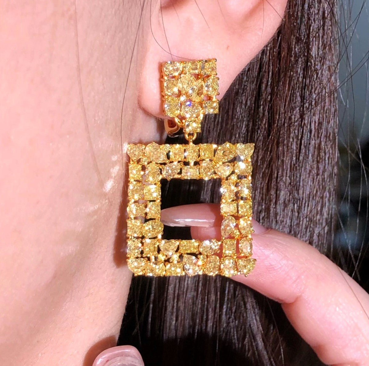 Luxury Multi-Shape Yellow Diamond Earrings in 18k Gold – 11.26ct by Eze Jewelry