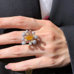 Medusa Ring featuring GIA 1.11ct Fancy Intense Orange Yellow Diamond with 1.73ct white diamonds in 18k white and yellow gold