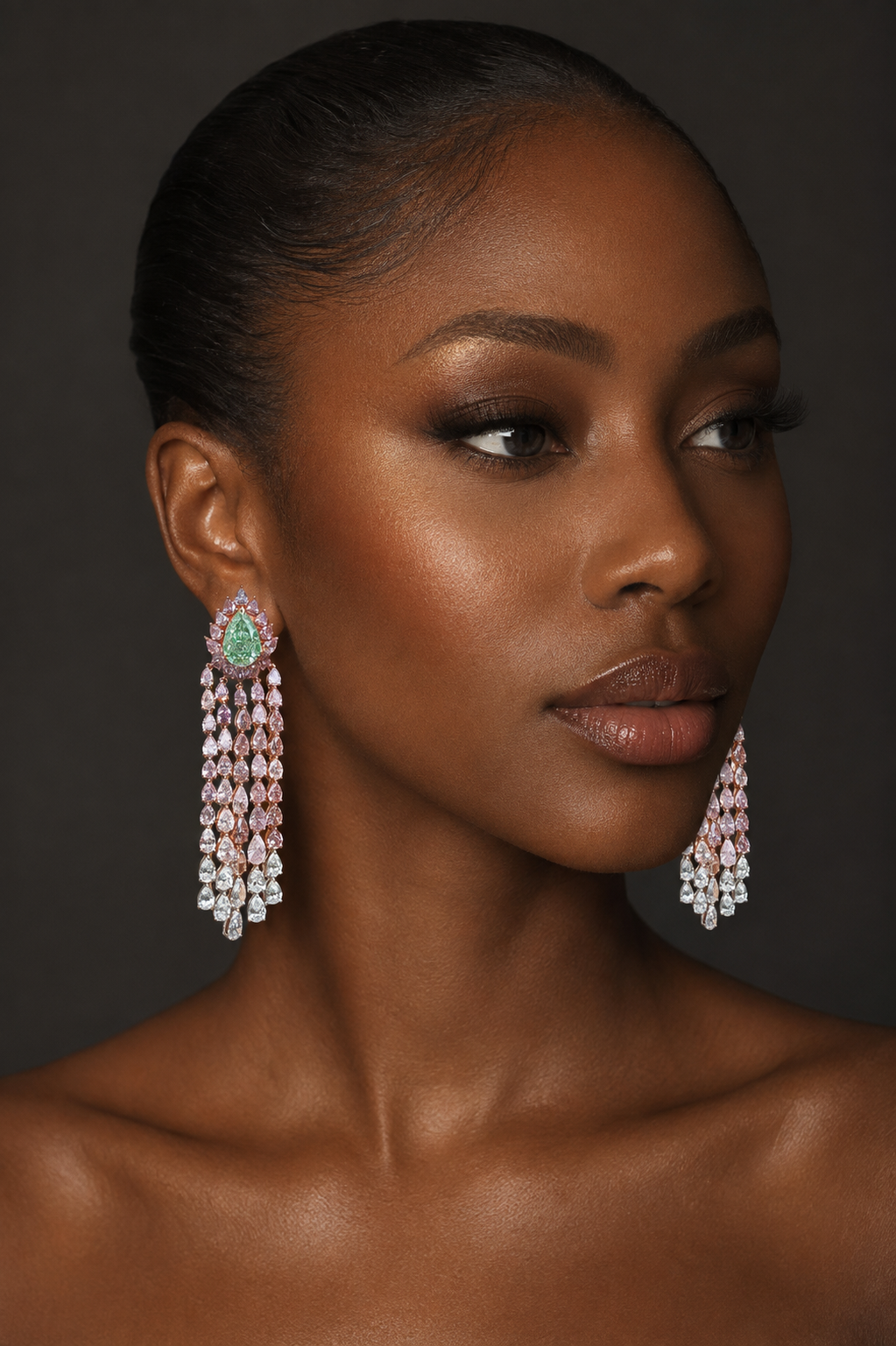 Mint Green Rose-Gold Cascade Earrings