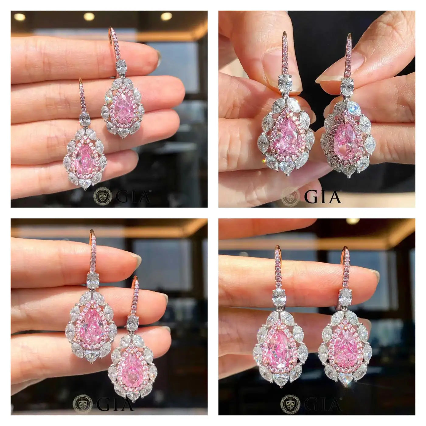 Pink Diamond Drop Earrings, GIA Certified in 18K Gold
