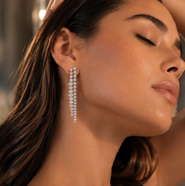 Diamond Dangle Earrings in 18K White Gold
