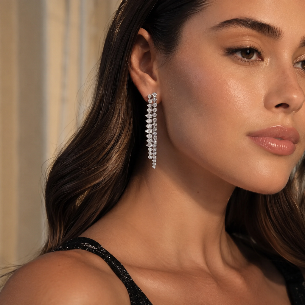 Diamond Dangle Earrings in 18K White Gold