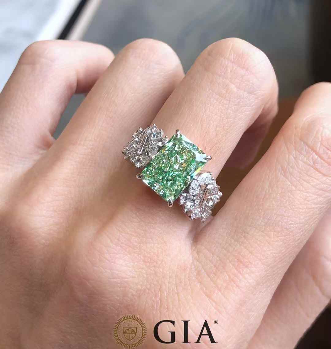 Fancy Light Greenish Yellow Diamond Ring in 18k White Gold
