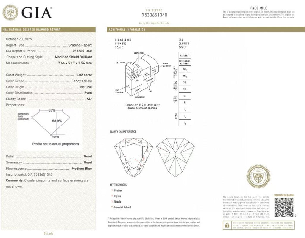 1.02 Carat Fancy Yellow Diamond Ring with 0.49 Carat Side Stones