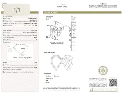 1.00 Carat Fancy Brownish Yellow Diamond Kite Ring with Pear Halo