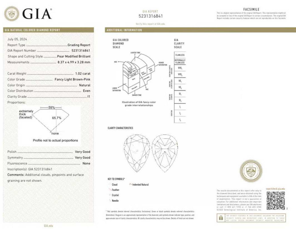 1.02ct GIA Fancy Light Brown-Pink Pear Diamond Ring