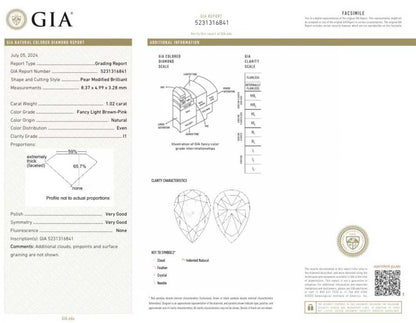 1.02ct GIA Fancy Light Brown-Pink Pear Diamond Ring