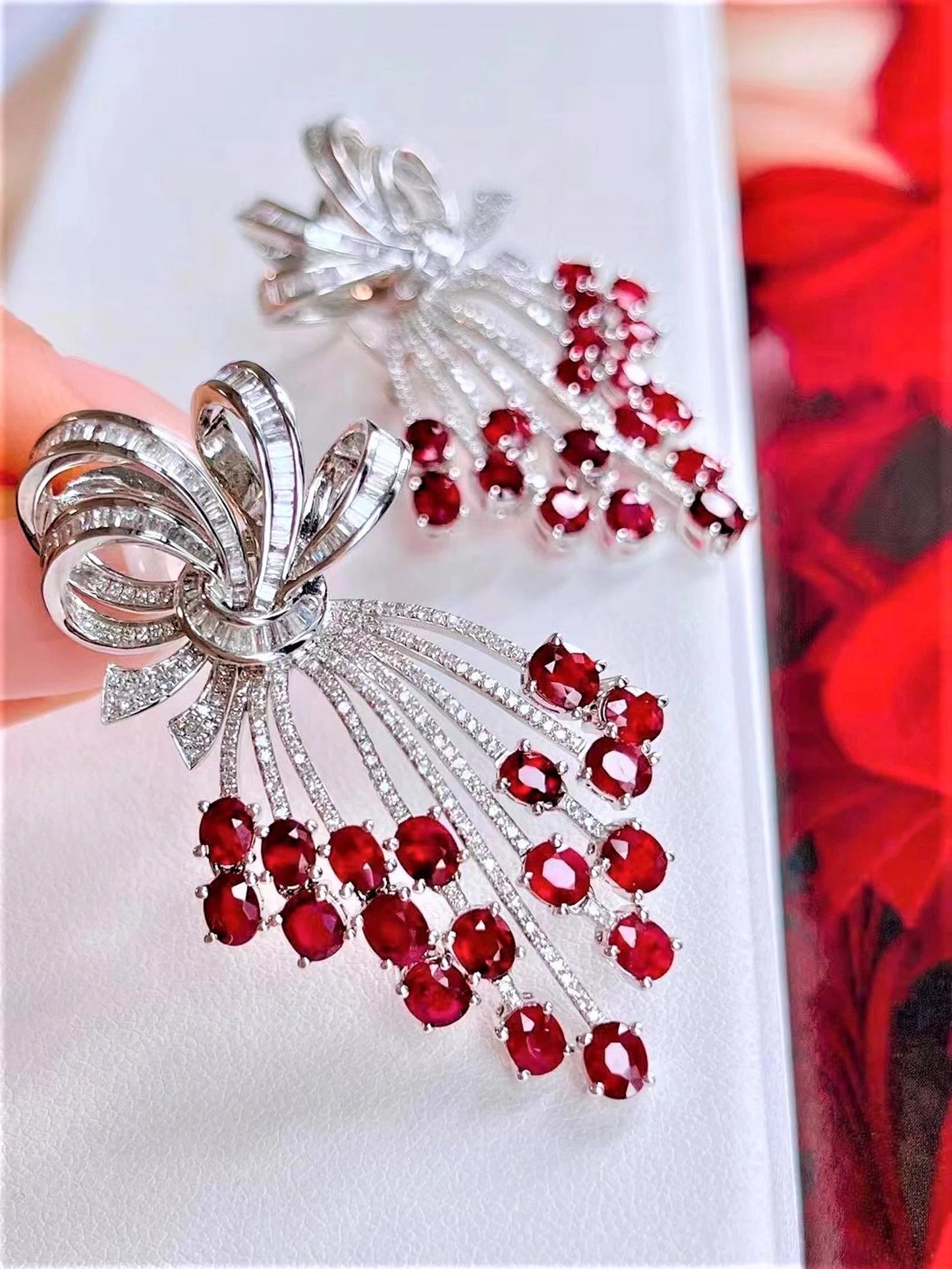 18k White Gold Ruby Diamond Earrings