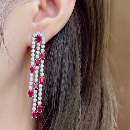 Natural Ruby and Natural Diamond Drop Earrings in 18k White Gold
