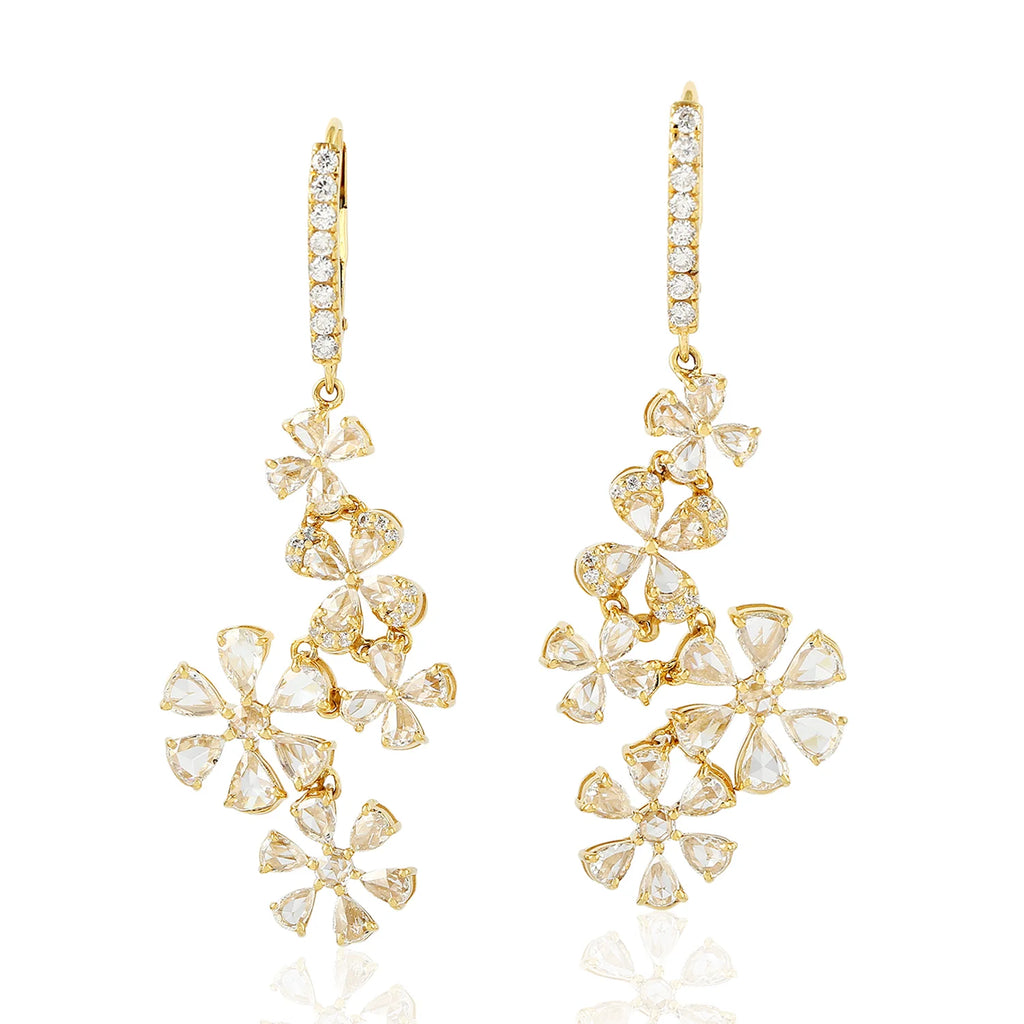 Rose Cut Diamond 18 Karat Gold Earrings