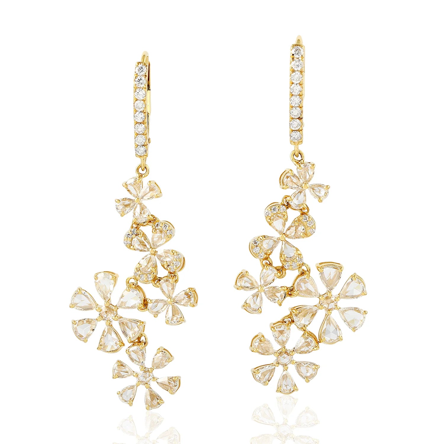 Rose Cut Diamond 18 Karat Gold Earrings