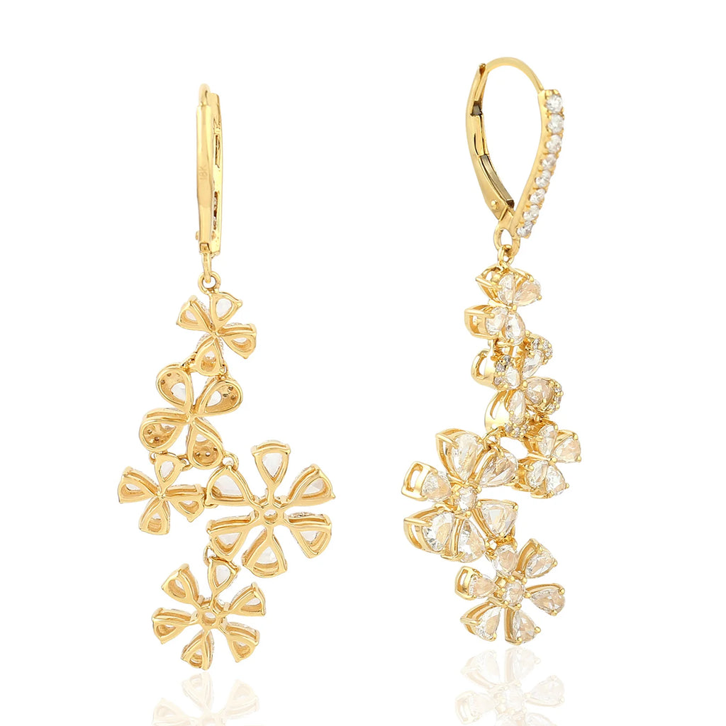 Rose Cut Diamond 18 Karat Gold Earrings