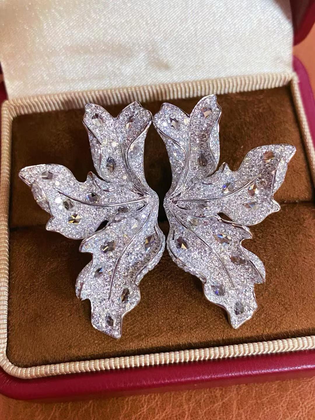 Diamond Paved Leaf Ear Clips