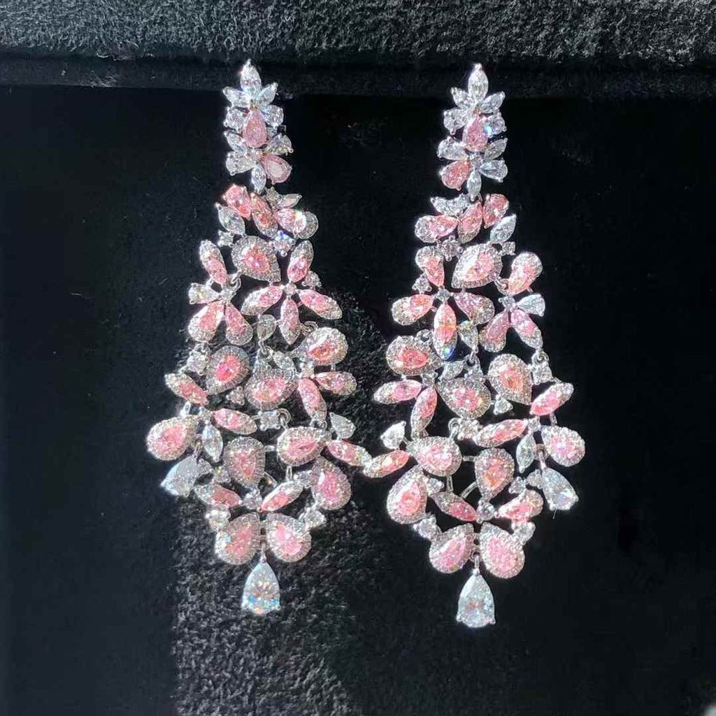 Pink and White Diamond Dangle Earrings