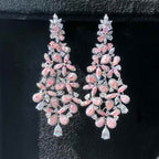 Pink and White Diamond Dangle Earrings