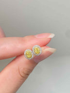 0.30ct Oval Yellow Diamond Double Halo Stud Earrings in 18K Solid Gold