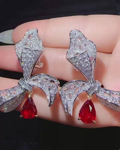 Bow Drop Ruby and Diamond Earrings
