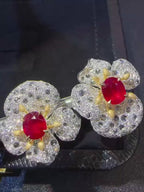 Floral Diamond Earrings with 2.5-Carat Ruby and 3-Carat Diamonds in 18K Gold