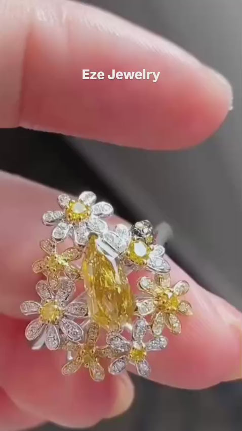 1.00 Carat Fancy Brownish Yellow Diamond Kite Ring with Pear Halo