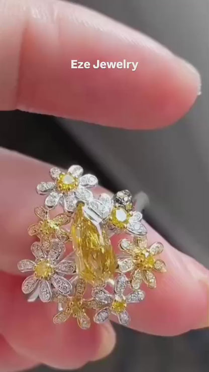 1.00 Carat Fancy Brownish Yellow Diamond Kite Ring with Pear Halo