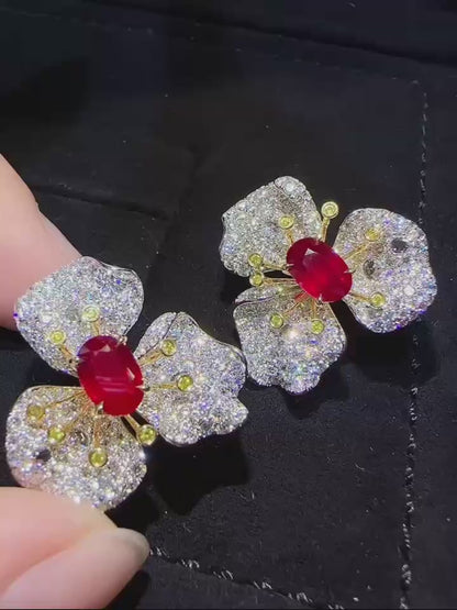 Ruby Flower Earrings 2.30 Carat