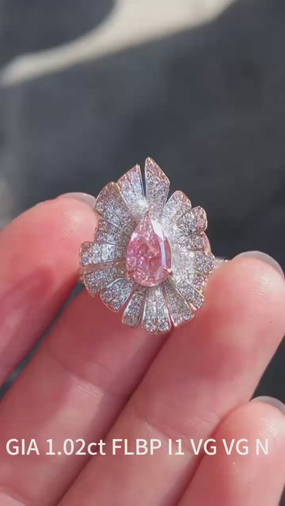 1.02ct GIA Fancy Light Brown-Pink Pear Diamond Ring