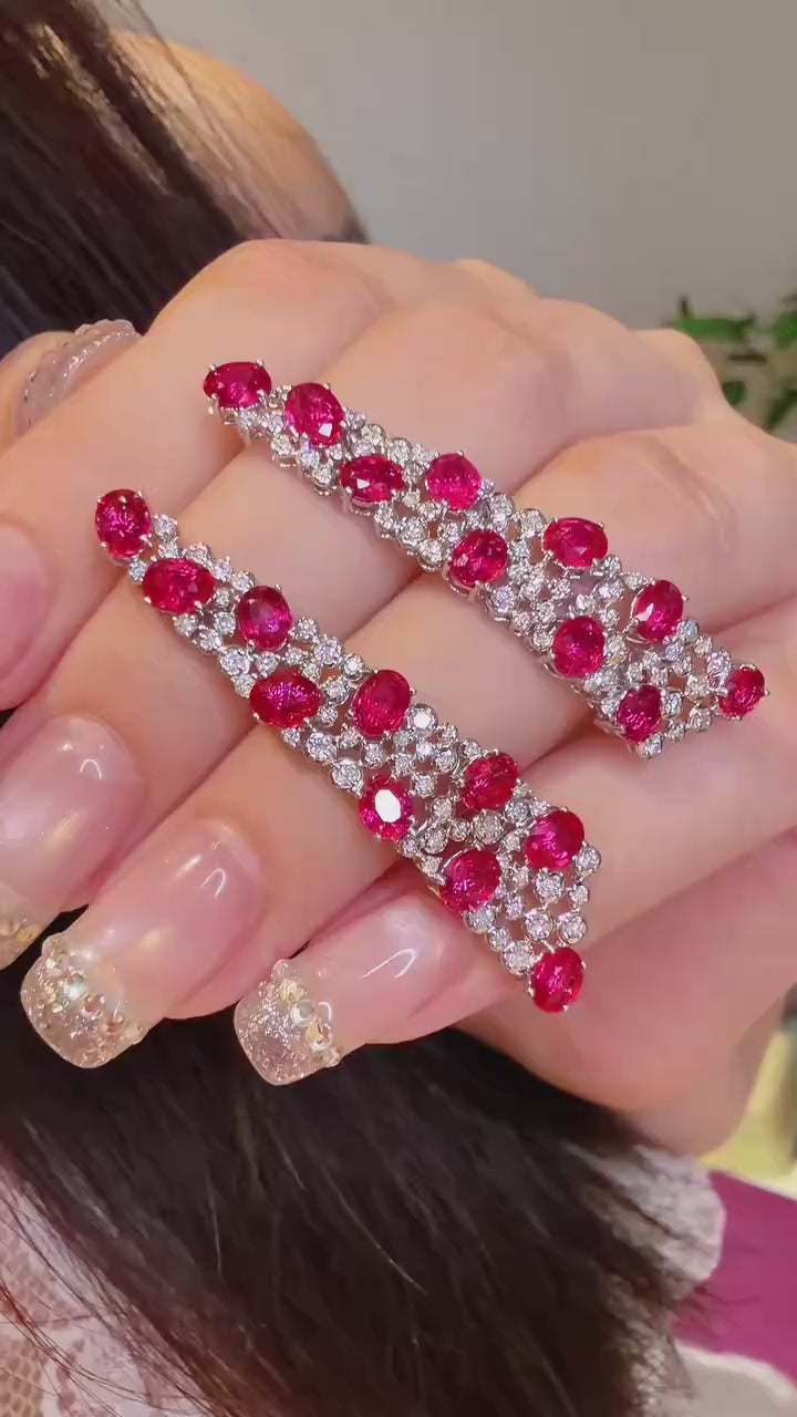 6.30ct Ruby Drop Earrings with White Diamonds