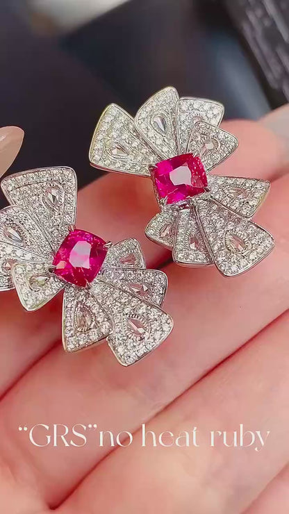 Elegant Ruby and Diamond Drop Stud Earrings in 18K Gold