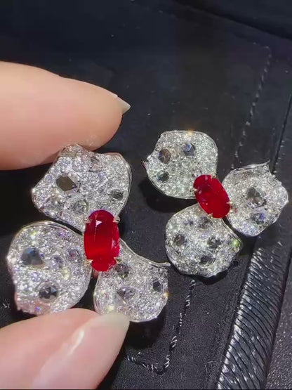 Ruby Flower Stud Earrings in 18K Gold