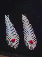 Ruby Feather Drop Earrings with Diamonds in 18K Gold